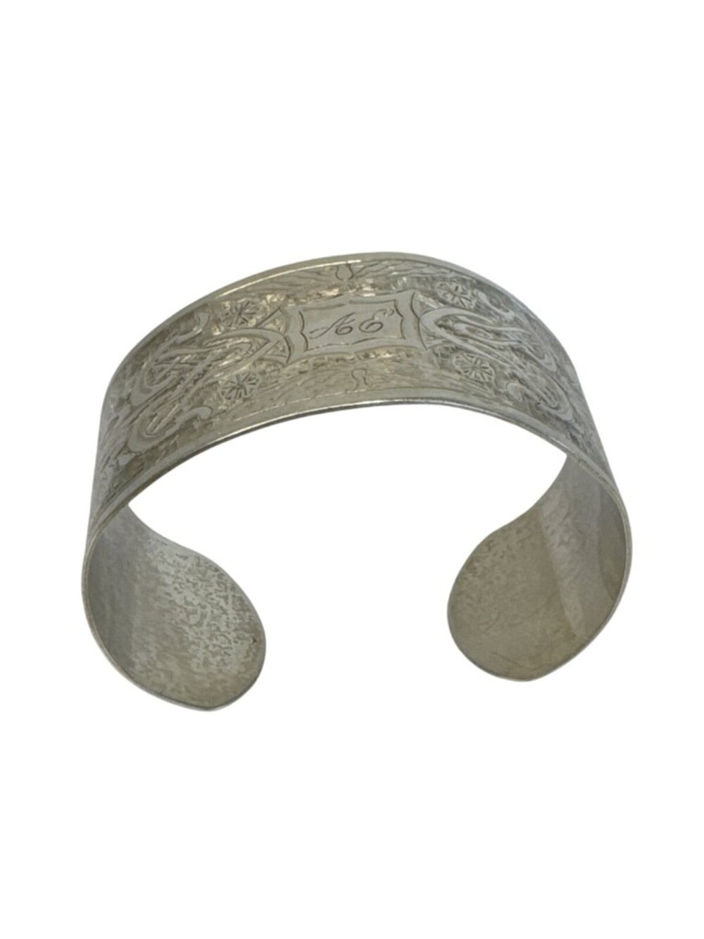Antique Engraved Silver Cuff Bracelet With Floral Design - Picture 2 of 4